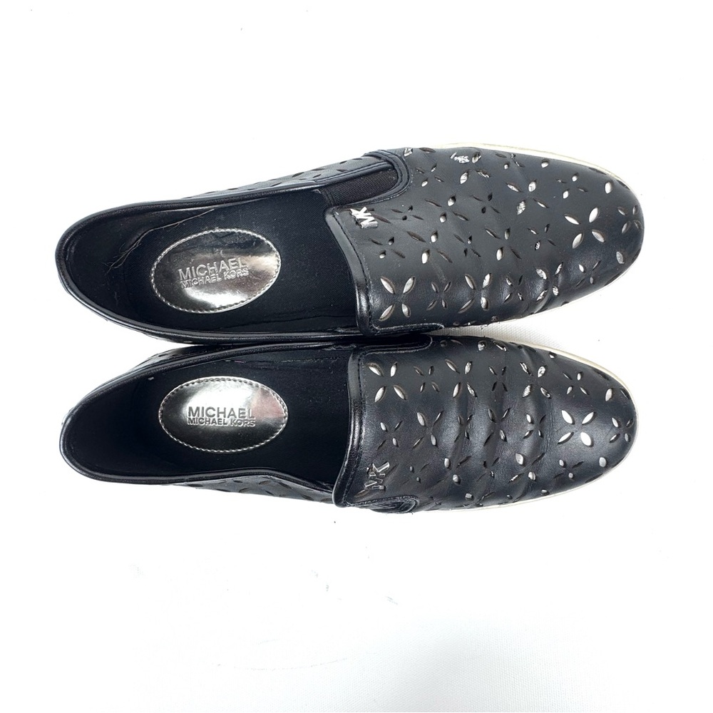 MICHAEL Michael Kors KEATON Leather Lasered Pull On Skate Sneakers black sz 6.5 - Picture 5 of 16
